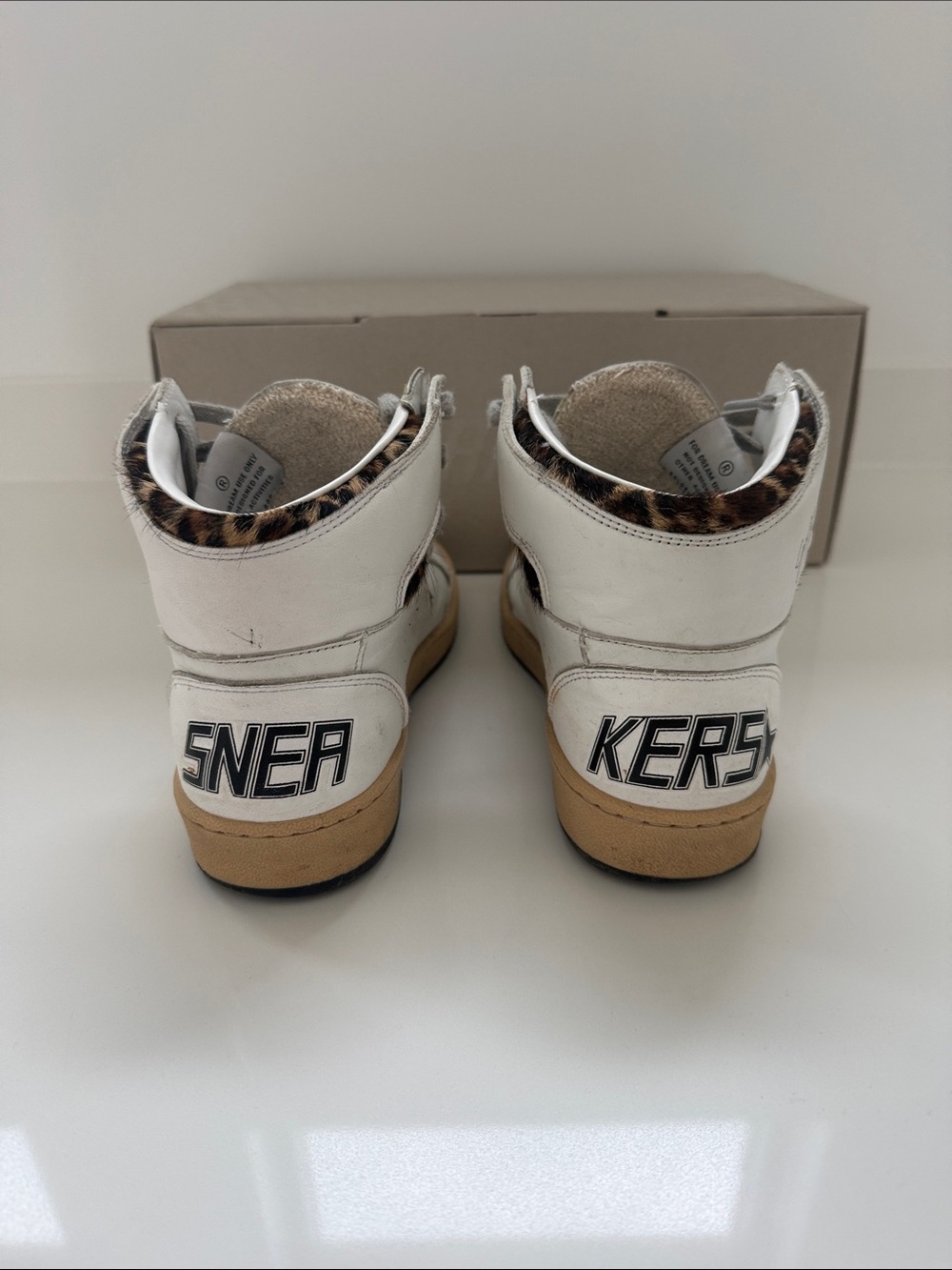 Golden Goose Women's White High-Top Sneakers with Leopard Accent size 38 - Picture 3 of 7
